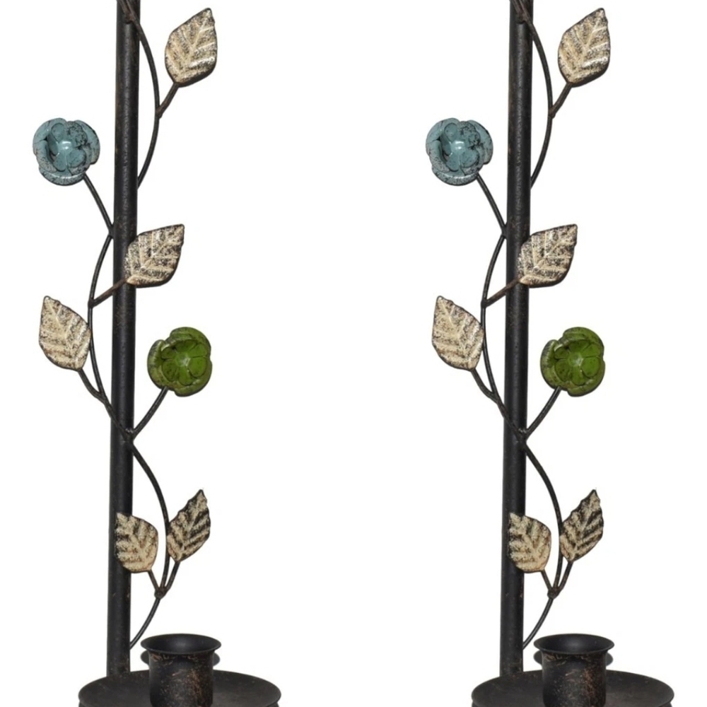 JUCONSIN Antique Leaf Flower Metal Wall Mount Candle Sconce Holder, Set of 2